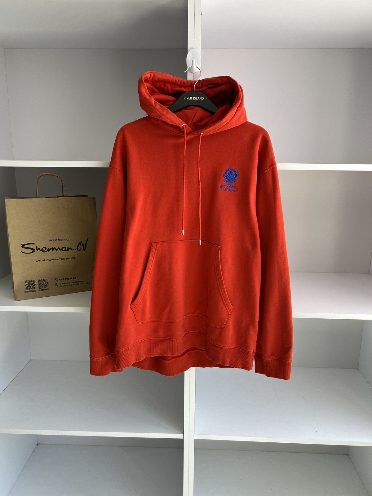 Kenzo × Vintage Vintage Kenzo Rose Logo Cotton Hoodie Size US XL / EU 56 / 4 - 1 Thumbnail