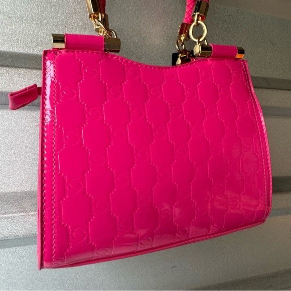 Bebe NWT BEBE DANA MONOGRAM TOP HANDLE CROSSBODY HOT PINK BAG W C Size ONE SIZE - 7 Thumbnail