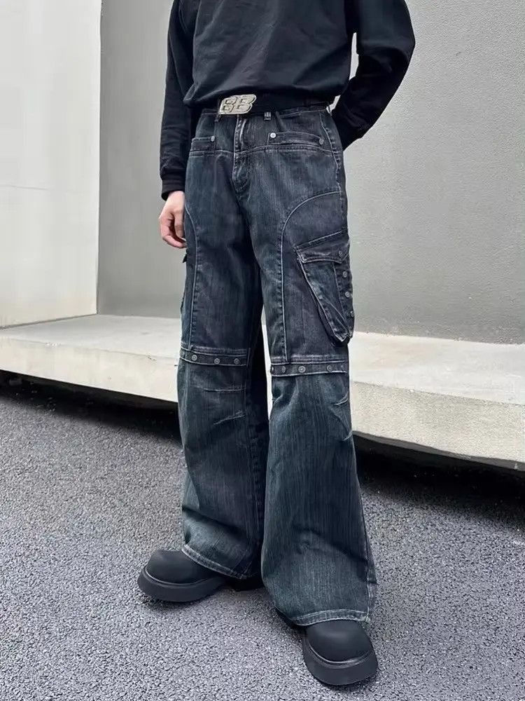 Japanese Brand Retro heavy duty workwear large pocket wide leg cargo jeans Size US 33 - 5 Thumbnail