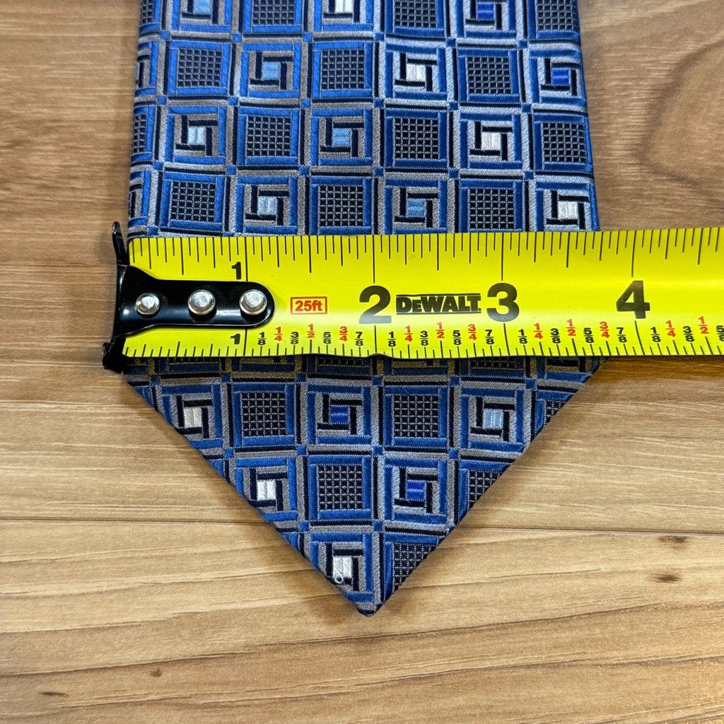 Japanese Brand Bruno Piattelli Silk Tie Blue Geometric 3.75” USA Size 26 - 3 Thumbnail