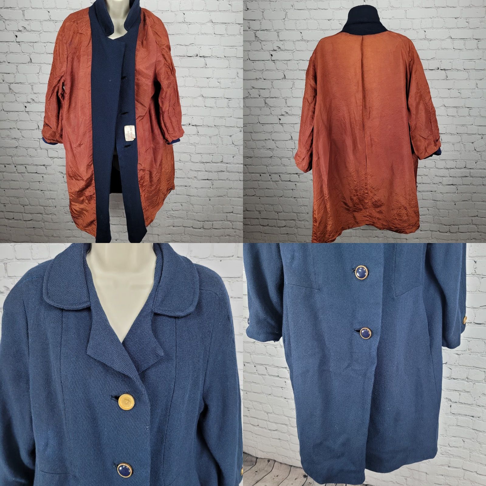 Vintage Lane Bryant Coat Large Navy Buttoned Lined Collared VTG Minims LP Size L / US 10 / IT 46 - 9 Thumbnail