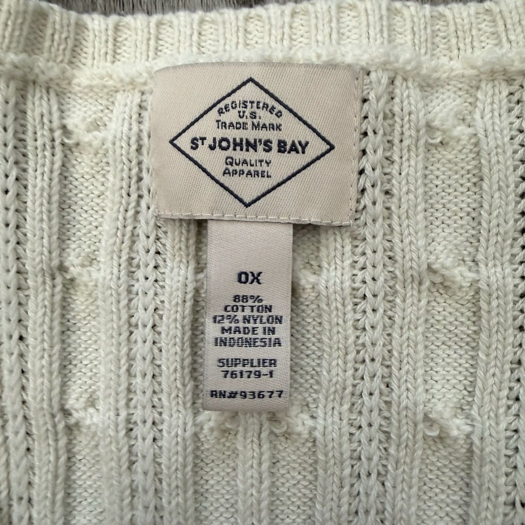 Vintage St. John's Bay Cable Knit V-Neck Sweater 0X Womens Plus Ivory Cotton Nylon NEW Cardigan Size XL / US 12-14 / IT 48-50 - 2 Thumbnail