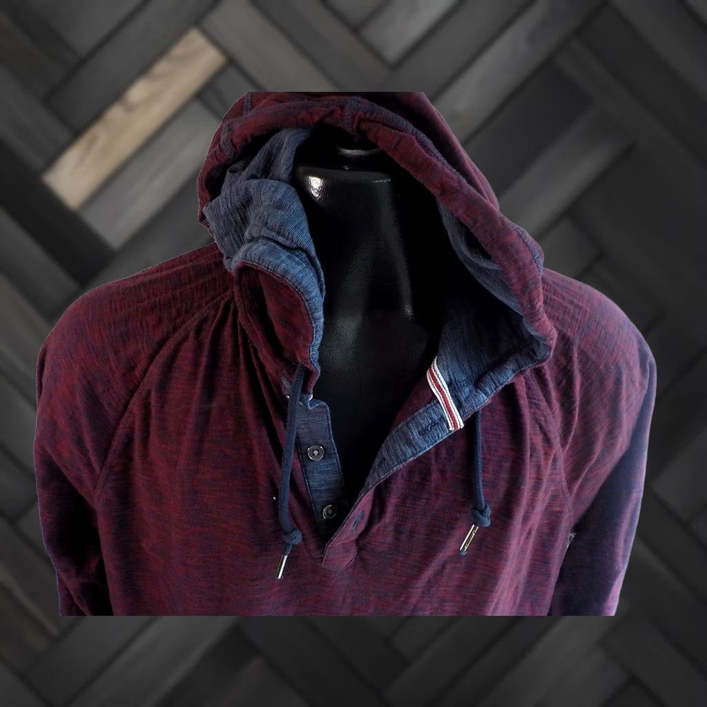 Flag & Anthem FLAG & ANTHEM LS Henley Neckline Hooded Pullover-Red/Navy Cotton XL Hoodie Men Boys? Size US XL / EU 56 / 4 - 1 Thumbnail
