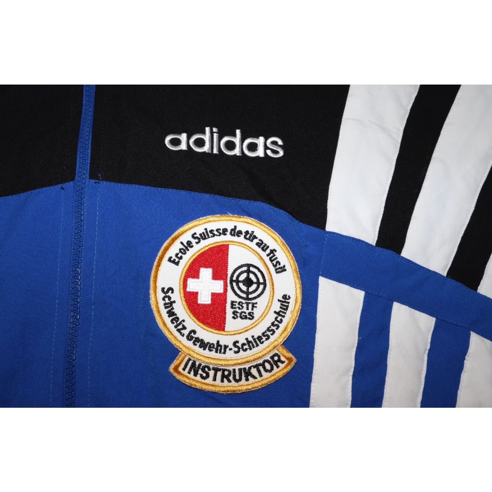 Adidas ADIDAS Jacket Vintage 1996/1998 Black Blue Large Men Regular Full Zip 90s Swiss Shooting Sport Federation Size US L / EU 52-54 / 3 - 3 Thumbnail