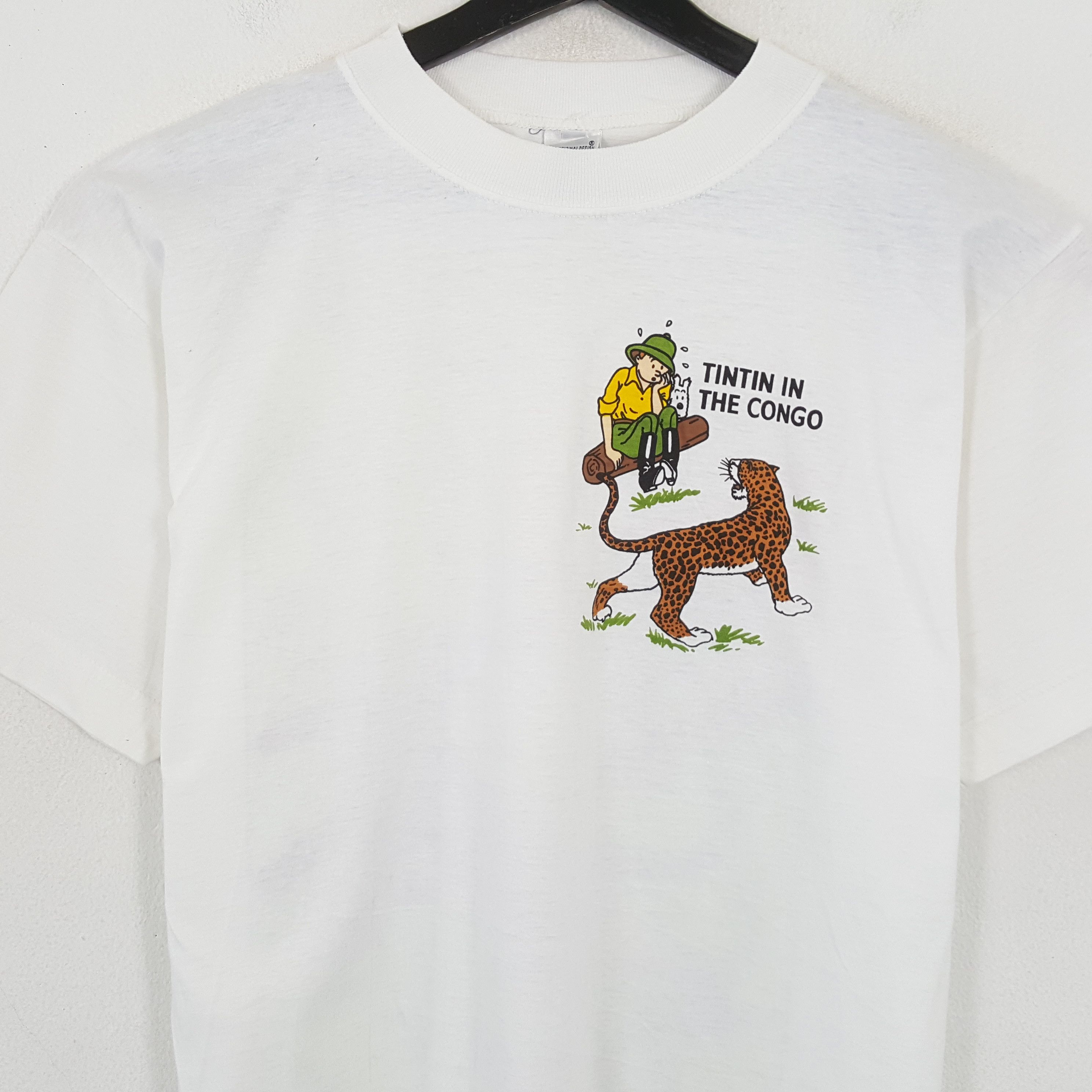Vintage TINTIN IN THE CONGO Cartoon Tshirt Size US L / EU 52-54 / 3 - 4 Thumbnail