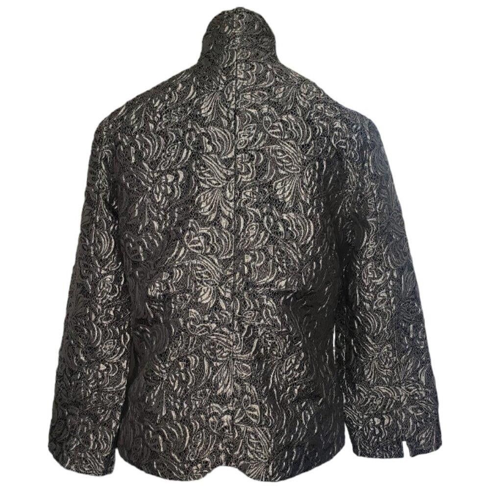 Designer CT1576 Ethyl Metallic and Black Evening Floral Zip Jacket S Size S / US 4 / IT 40 - 7 Thumbnail