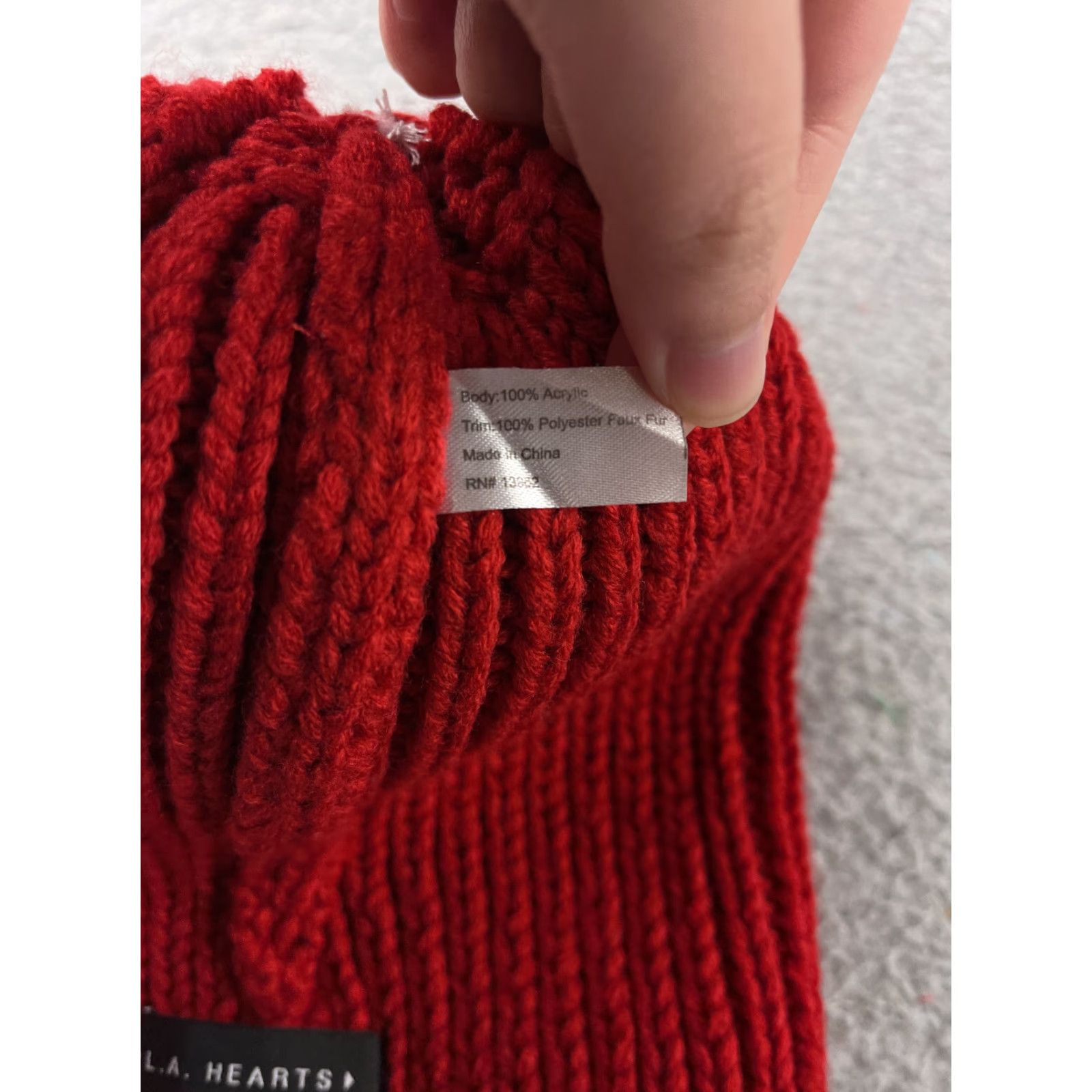 Doublet La Hearts Beanie Toque Womens One Size Red Knit Faux Fur Pom Ski Seasonal Beanie Adult Women Red La Hearts Winter Hats Size ONE SIZE - 8 Thumbnail