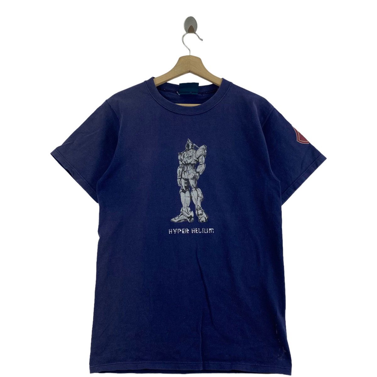 image of Vintage 90's Hyper Helium Gundam Anime Print Blue Short in Navy, Men's (Size Small)