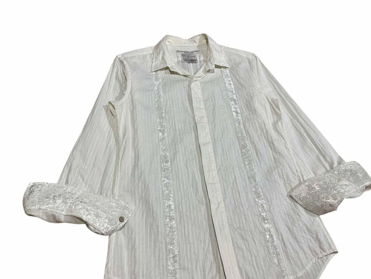 If Six Was Nine × Japanese Brand × Katharine Hamnett London 🔥Rare Vintage Katharine Hamnett Shirt White Velvet Striped Size US L / EU 52-54 / 3 - 5 Thumbnail