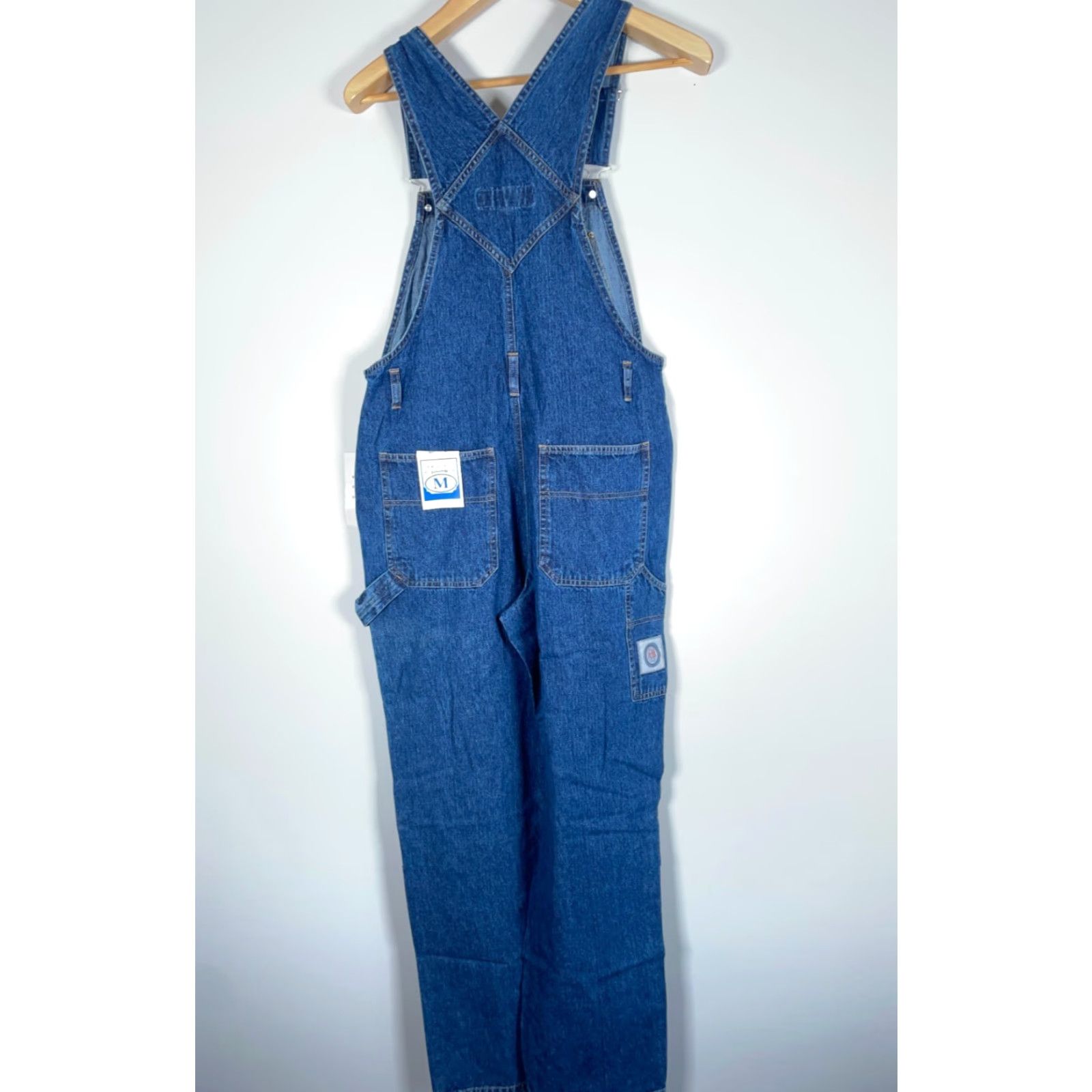 Denime VINTAGE 90s Denim Bib Overalls Women's Medium Blue Jean Baggy Grunge Skater Unworn Andrew's Blues Jeansworks Overall Pockets Size 32" / US 10 / IT 46 - 2 Thumbnail