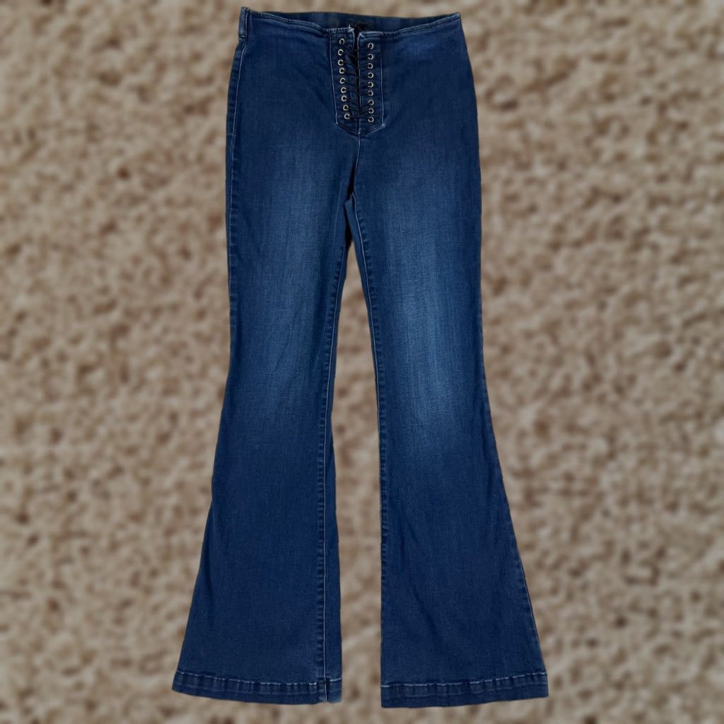 Vintage Peace Love World Jeans Womens 7 Blue Denim Flare Pullon Lace Up Cotton Jeans Size 28" / US 6 / IT 42 - 1 Thumbnail