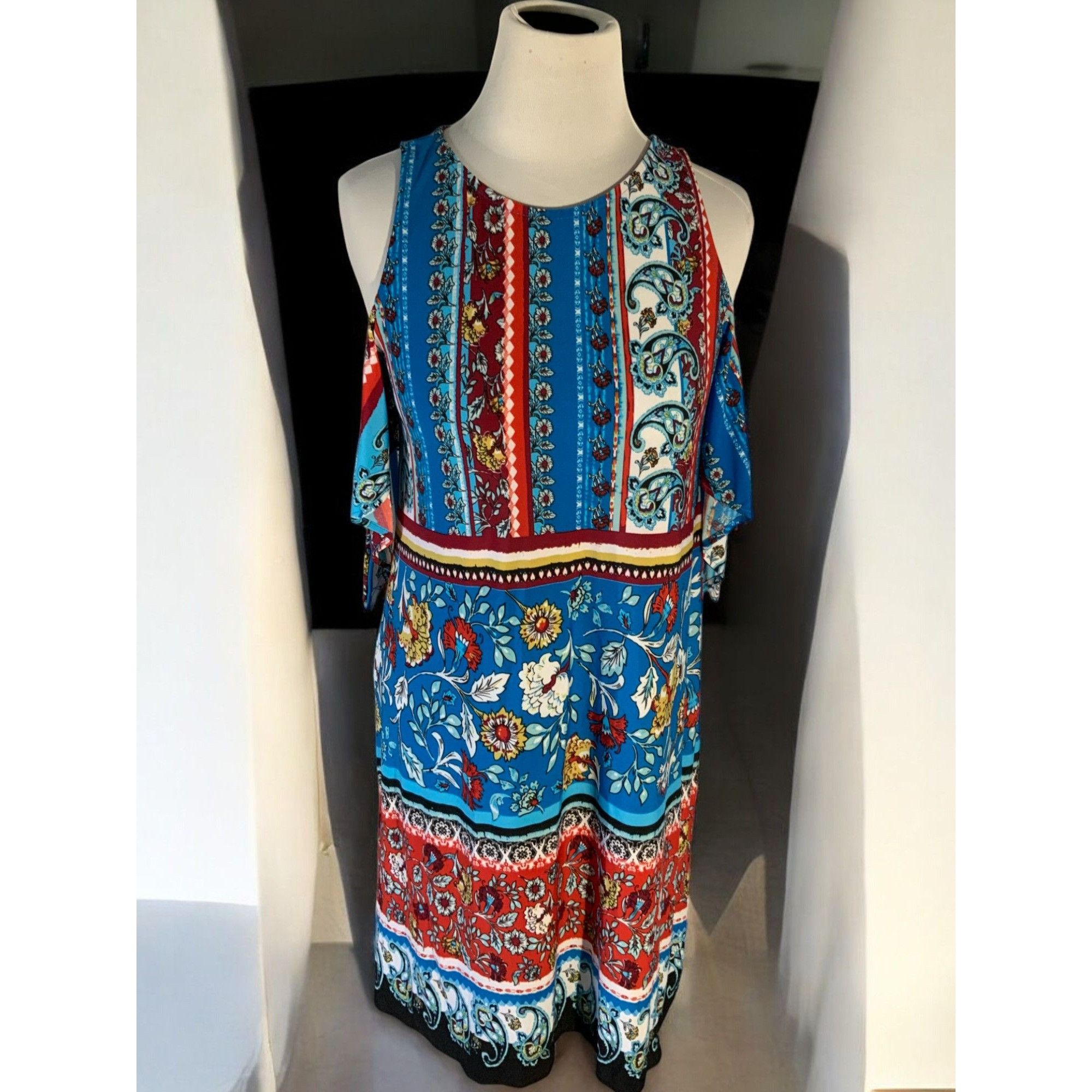 Designer Bohemian Floral Print Colorful Keyhole Sleeveless Dress S Size S / US 4 / IT 40 - 9 Thumbnail