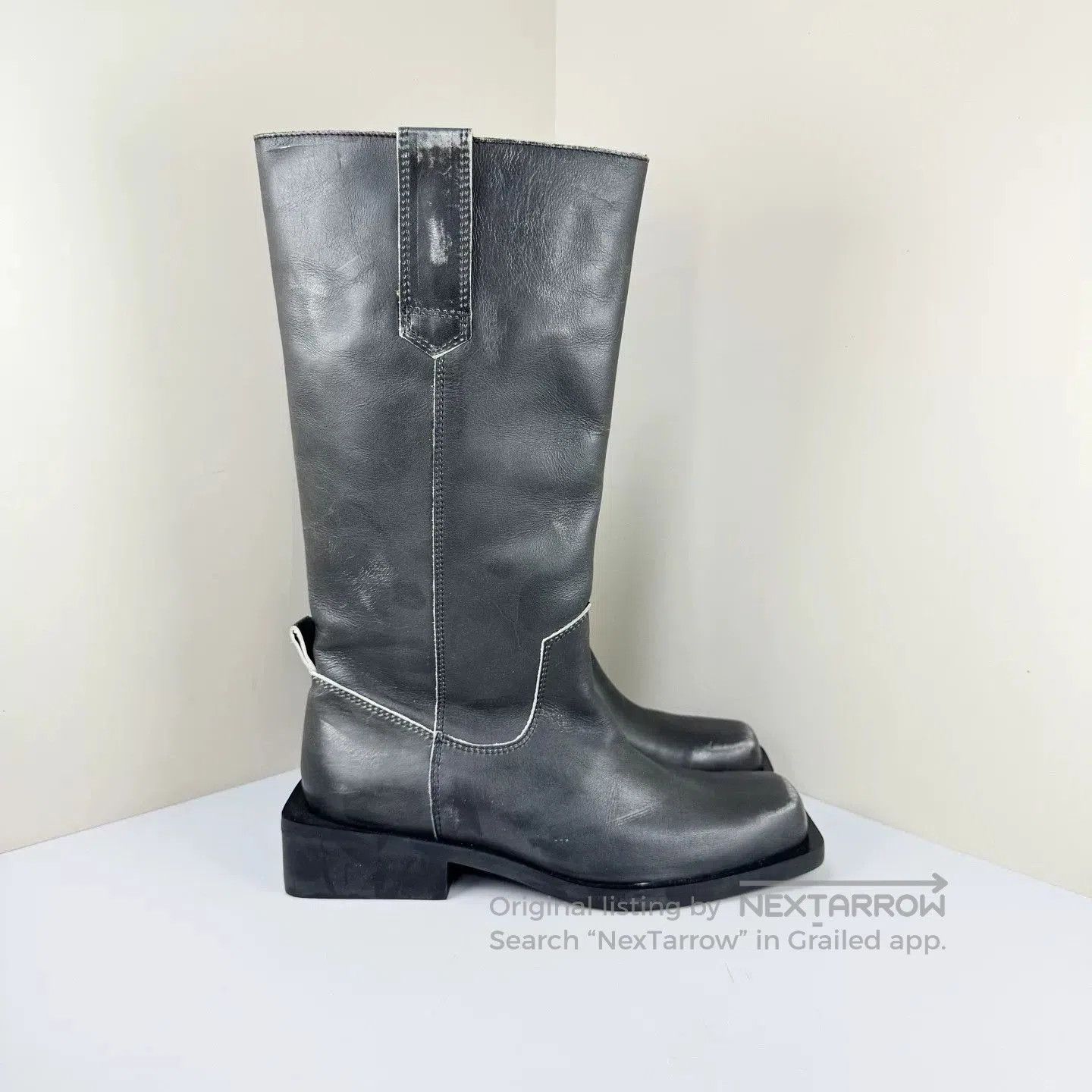 Ganni Ganni Distressed Square Toe Leather Boots. Size US 8 / IT 38 - 4 Thumbnail