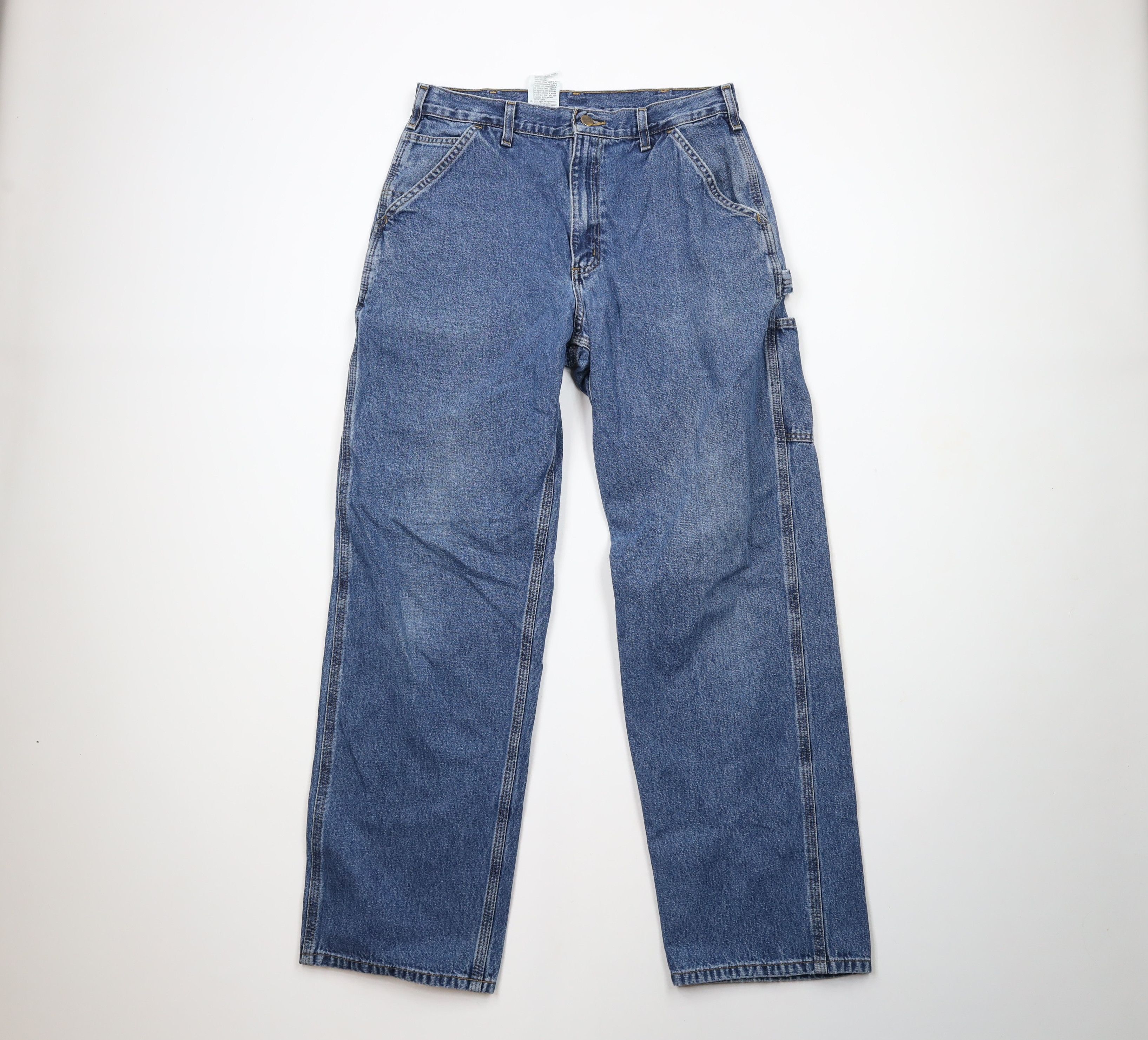 Vintage Carhartt Spell Wide Leg Dungaree Denim Jeans Blue