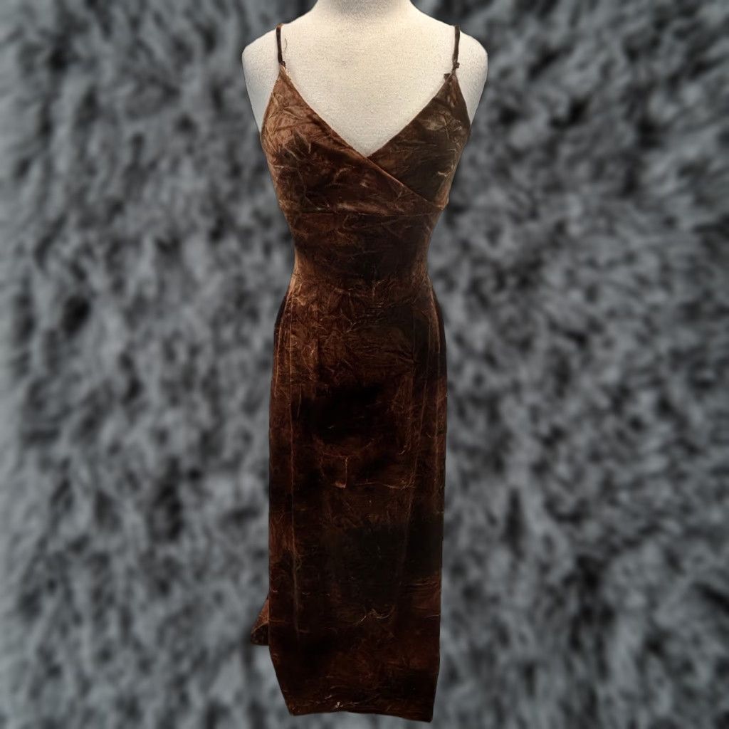 Vintage VINTAGE Alexia Admor Crushed Velvet Maxi Dress Gown Large L Sleeveless Sweetheart Pullover Formal Party/Cocktail Brown USA Women Velvet Stretch 90s? Size L / US 10 / IT 46 - 1 Thumbnail