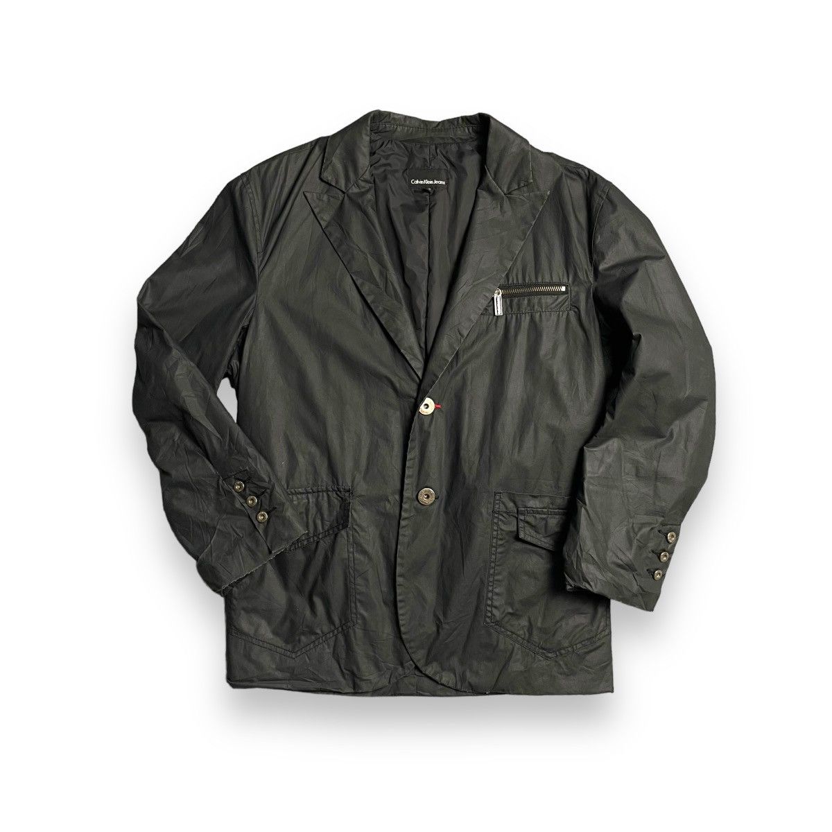 VINTAGE CALVIN KLEIN PVC LEATHER PADDED BLAZER COAT JACKET