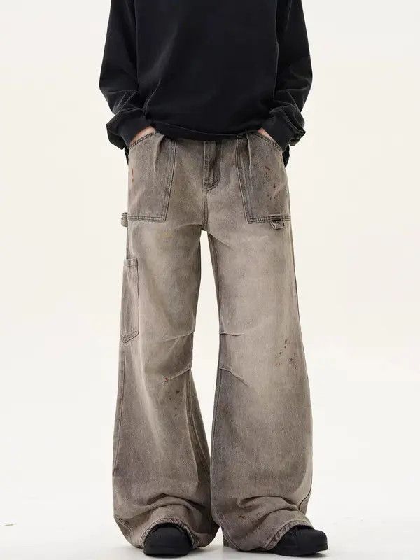 Japanese Brand VIBE Aged and inked frayed workwear baggy jeans Size US 34 / EU 50 - 1 Thumbnail