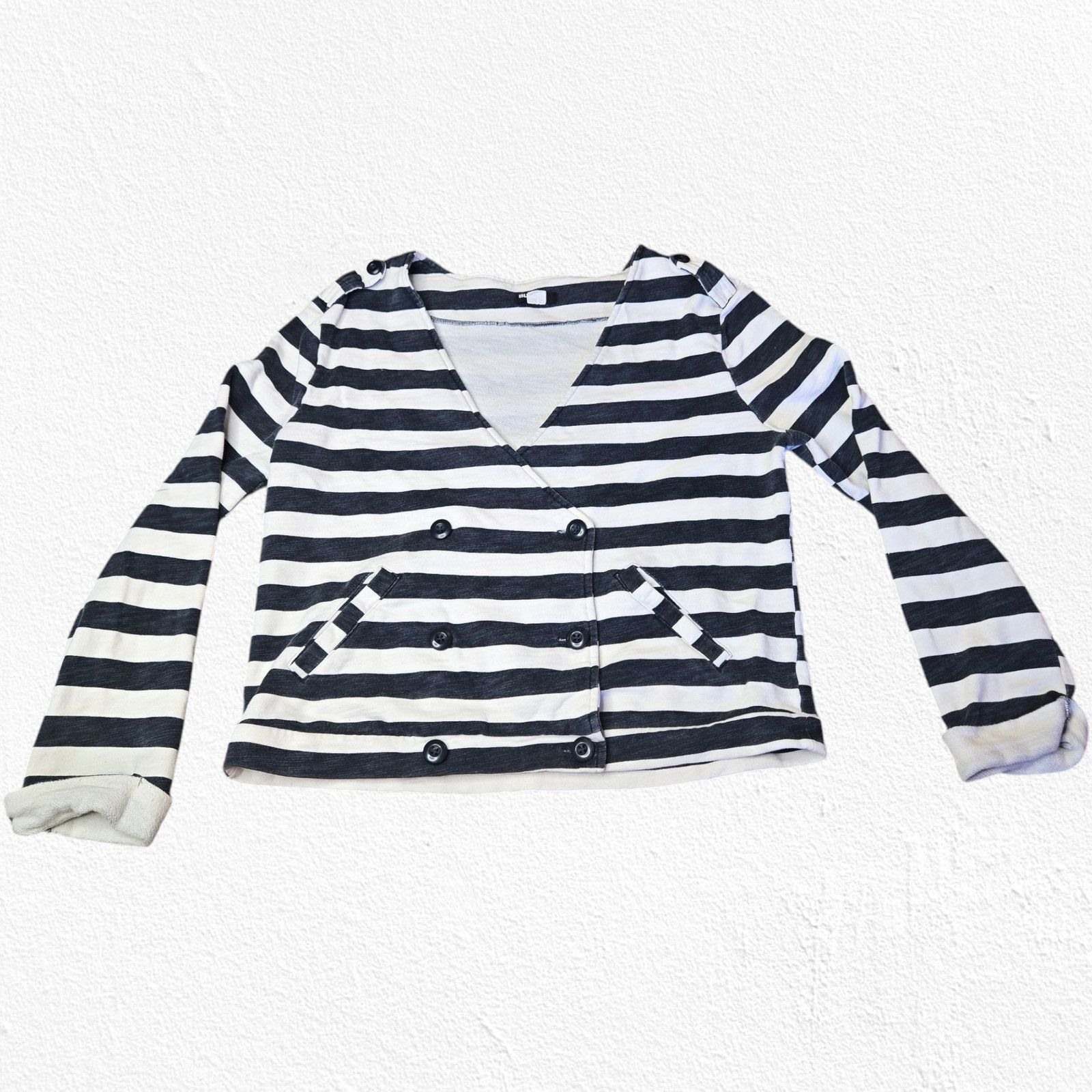 Bdg BDG Navy White Striped Wrap Cropped Sweater Size Medium Size M / US 6-8 / IT 42-44 - 2 Thumbnail