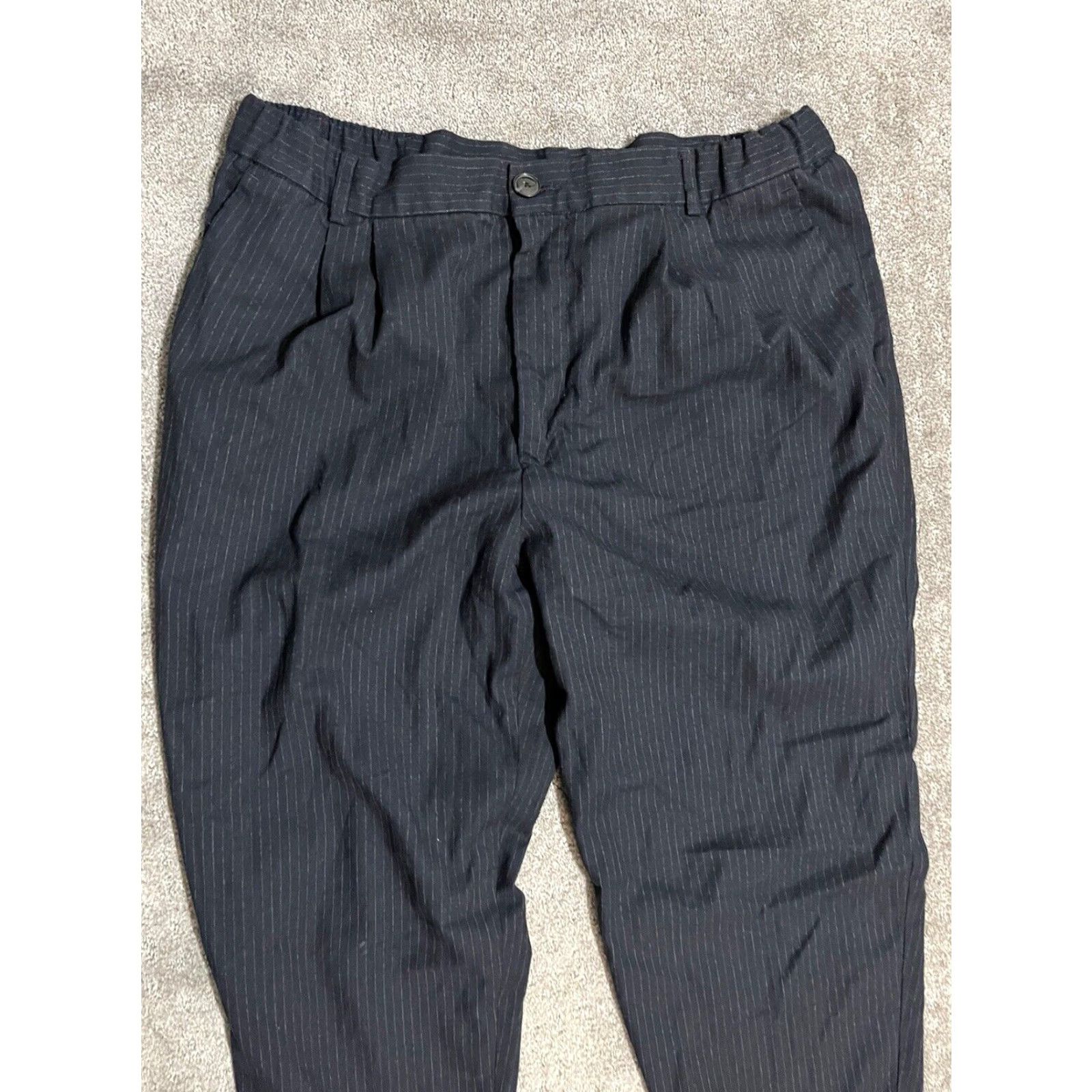 Zara VINTAGE Zara Women’s Cropped Pants Elastic Waist Black Striped Business Casual Comfort XL Size 40" / US 18 - 2 Thumbnail
