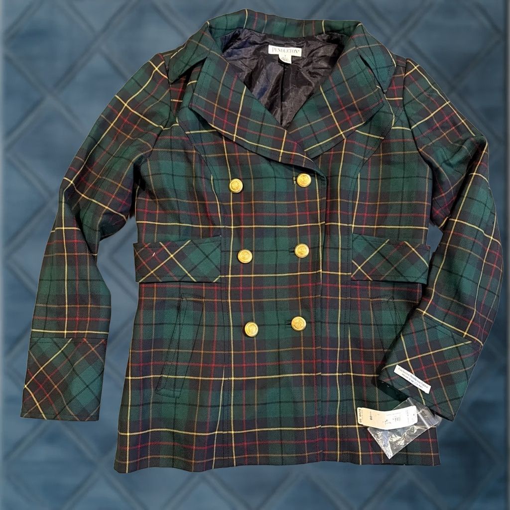 Pendleton VINTAGE Pendleton Blazer Jacket Double-Breasted Tartan Plaid 100% Virgin Wool Size 8 Women Blue And Green Regular Living? Size M / US 6-8 / IT 42-44 - 1 Thumbnail