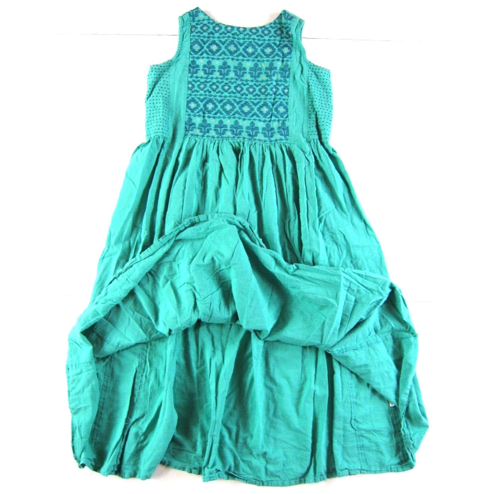 Vintage Utsa Maxi Floral Embroidered 100% Cotton Sleeveless Sheath XS Blue Green Women Dress Size XS / US 0-2 / IT 36-38 - 5 Thumbnail
