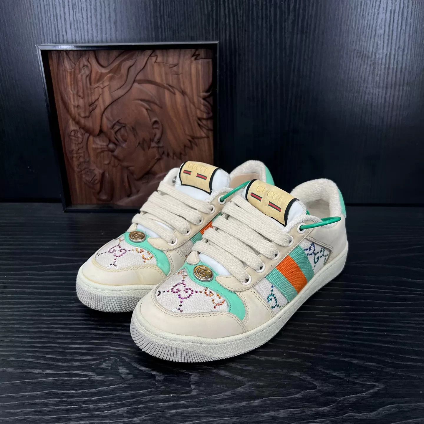 Gucci Women's Gucci Beige/Orange Crystal Sneakers 35.5, Worn 2x Size US 5 / IT 35 - 1 Thumbnail