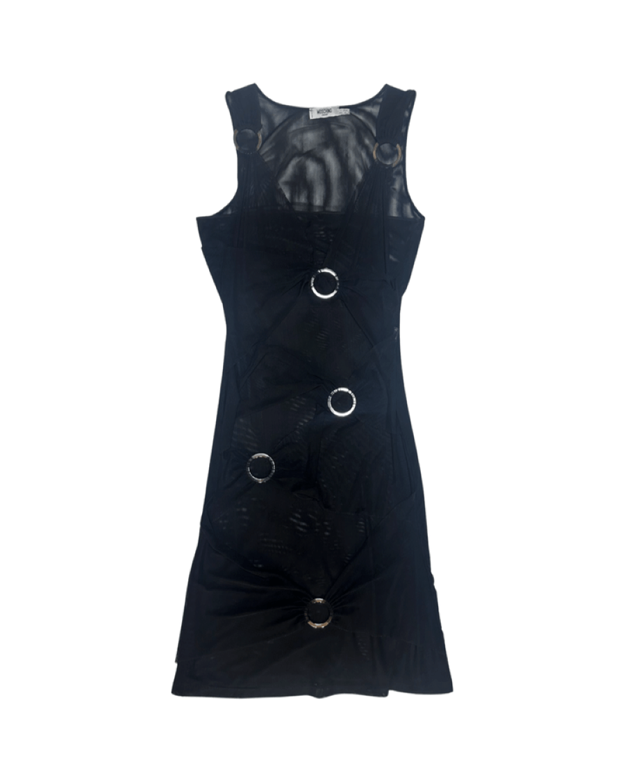 Moschino Moschino Mesh Bondage Metal Ring Black Mini Bodycon Dress Size M / US 6-8 / IT 42-44 - 4 Thumbnail