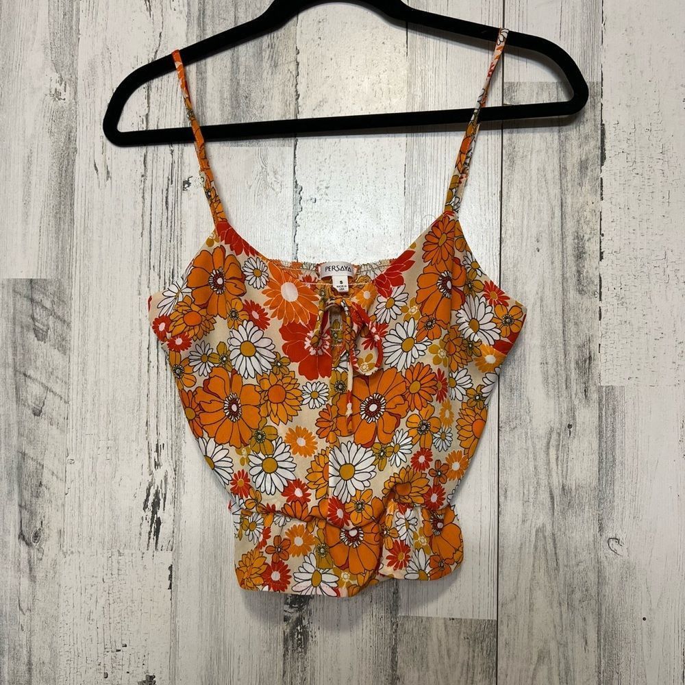 Other Persaya Floral Print Crop Top Orange White Small Size S / US 4 / IT 40 - 1 Thumbnail