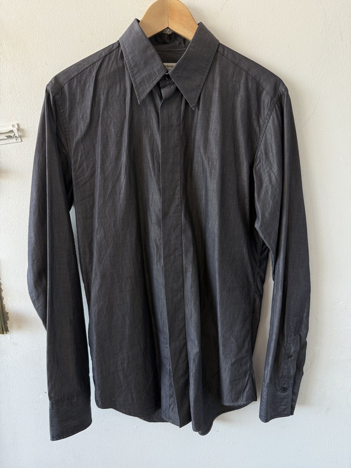 Saint Laurent Paris Rive Gauche by Hedi Slimane Cotton Dress Shirt Size US M / EU 48-50 / 2 - 1 Thumbnail
