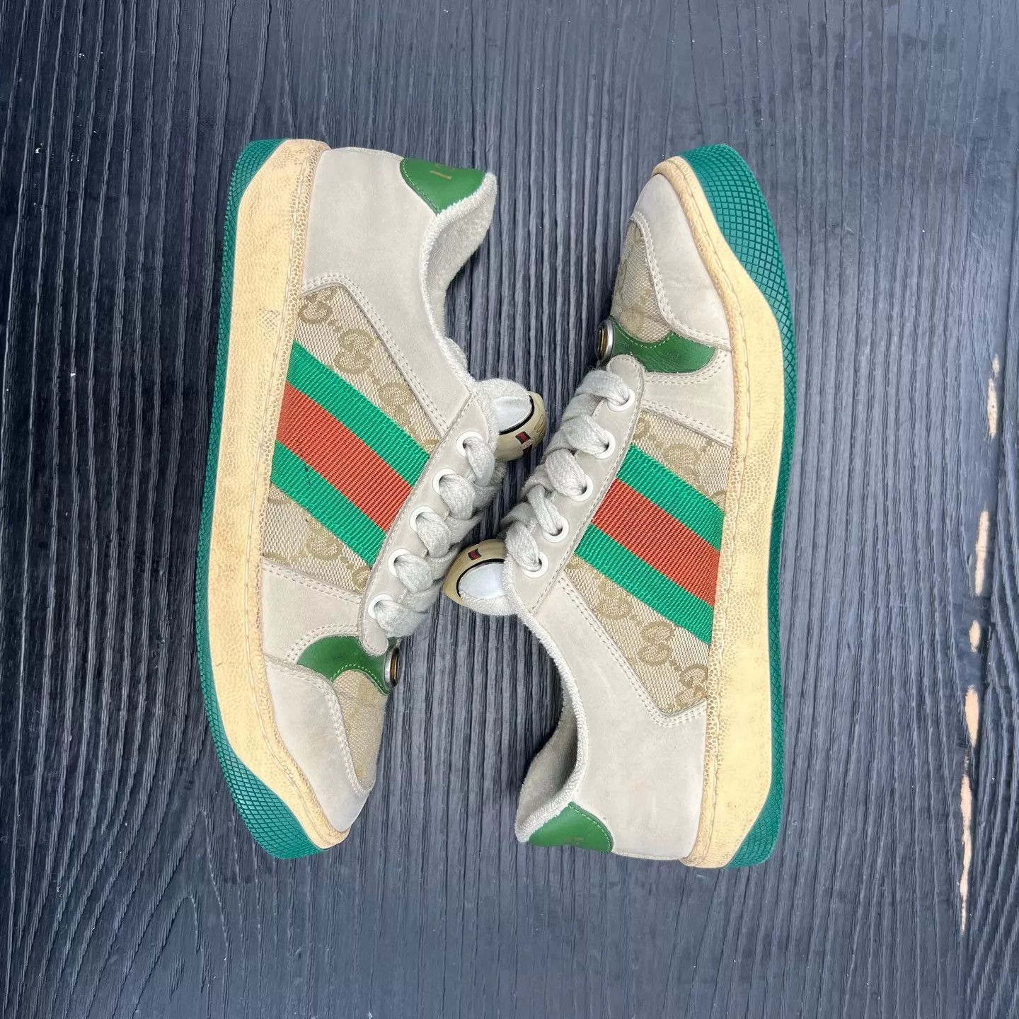 Gucci Gucci Women's Gray Green Dirty Sneaker 35 Like New Size US 4.5 / IT 34.5 - 3 Thumbnail