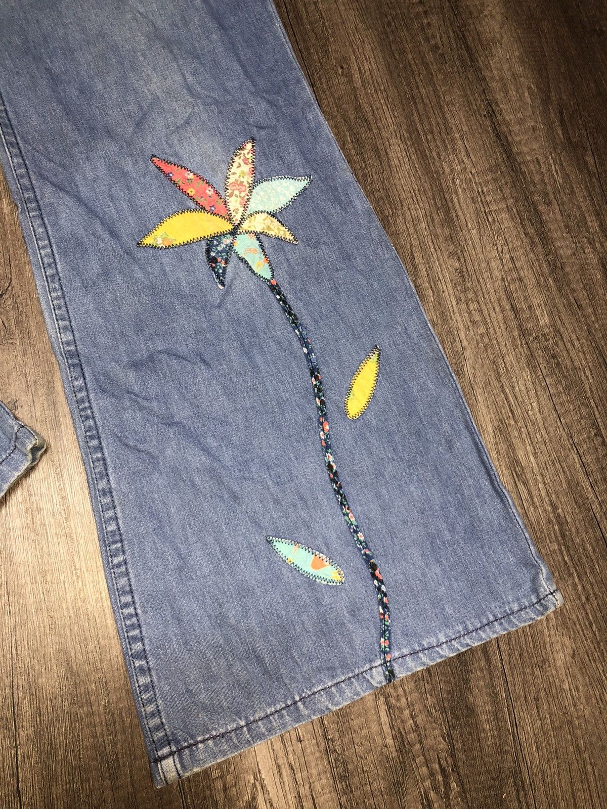 Hysteric Glamour × Vintage Vintage Miss Texwood Flared Jeans Flower Patches Design Size 29" - 6 Thumbnail