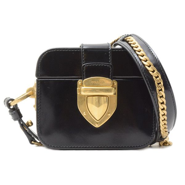 Prada Patent Leather Chain Mini Shoulder Bag Enamel Leather