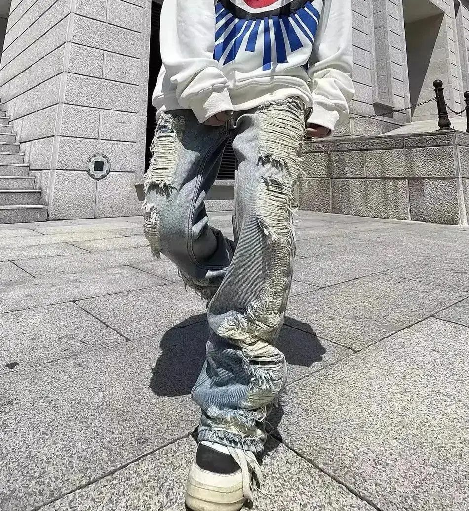 Japanese Brand Hip hop damaged ripped faded flared hole jeans Size US 32 / EU 48 - 2 Thumbnail