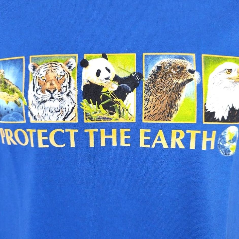 Gildan Protect The Earth T Shirt Mens Medium Blue Eagle Tiger Panda Otter Turtle Gildan Crew Neck Cotton Size US M / EU 48-50 / 2 - 3 Thumbnail