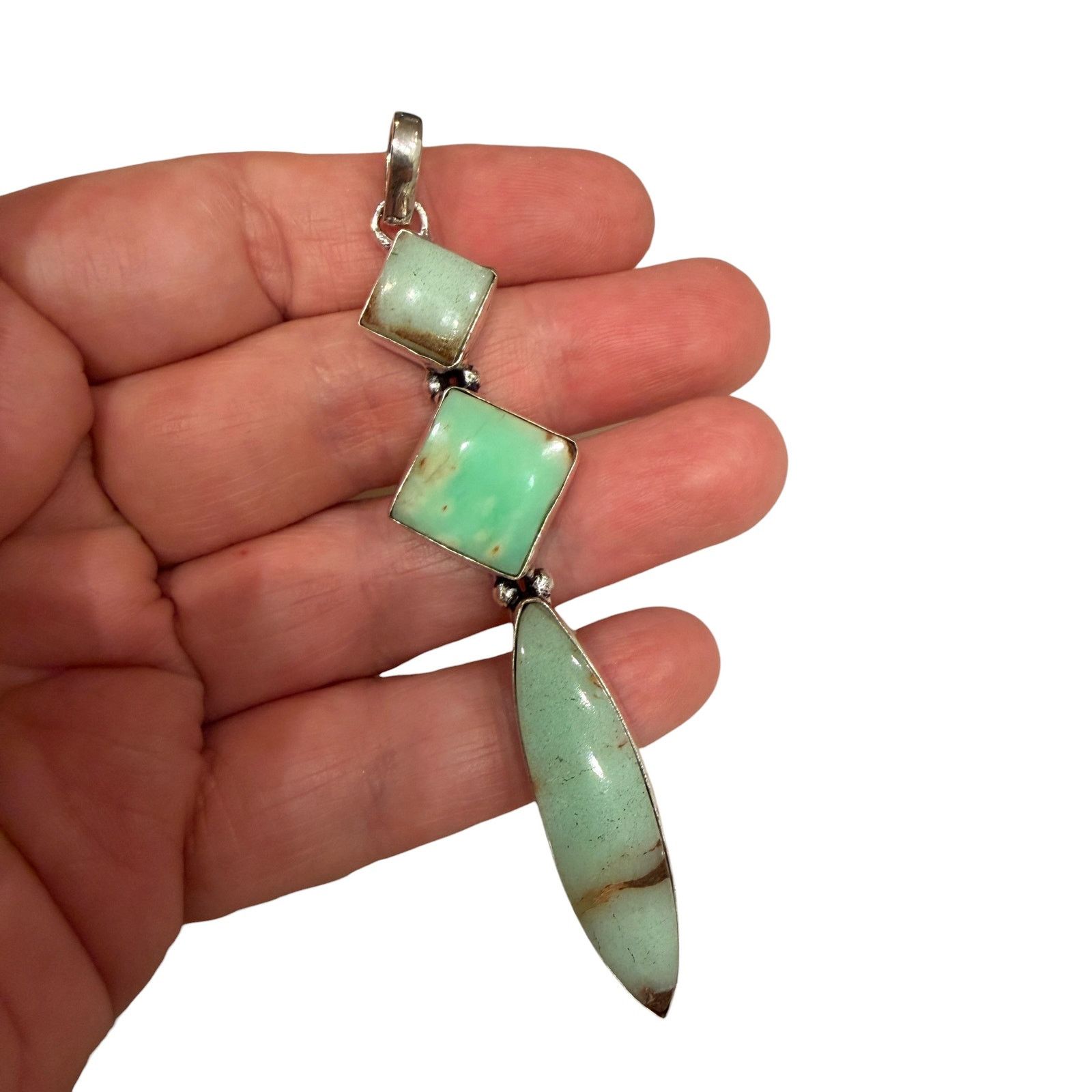 The Unbranded Brand Chrysoprase Geometric Pendant 925 Silver Overlay Size ONE SIZE - 5 Thumbnail