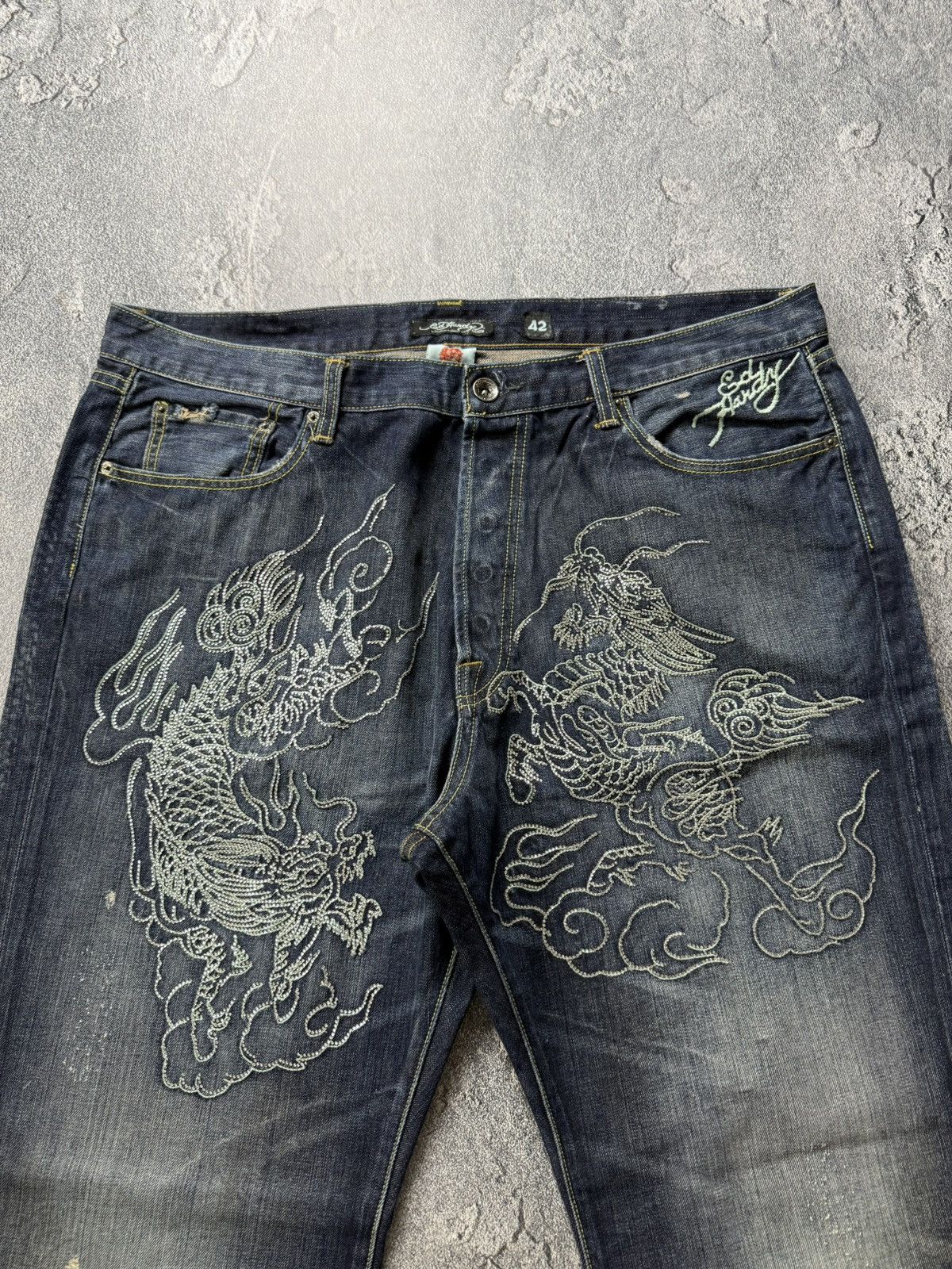 Ed Hardy Ed Hardy VNTG MultiLogo Rhistones Dragos Logo Jeans Pants Size US 42 / EU 58 - 13 Thumbnail