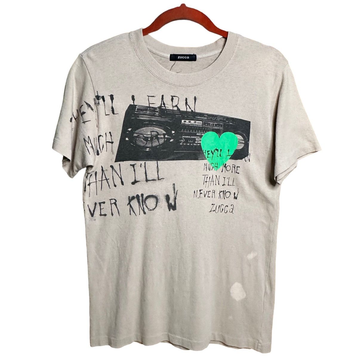 image of Cabane De Zucca x Issey Miyake Vintage 90’S Zucca Boombox Wording Tshirt in Light Gray (Size Medium
