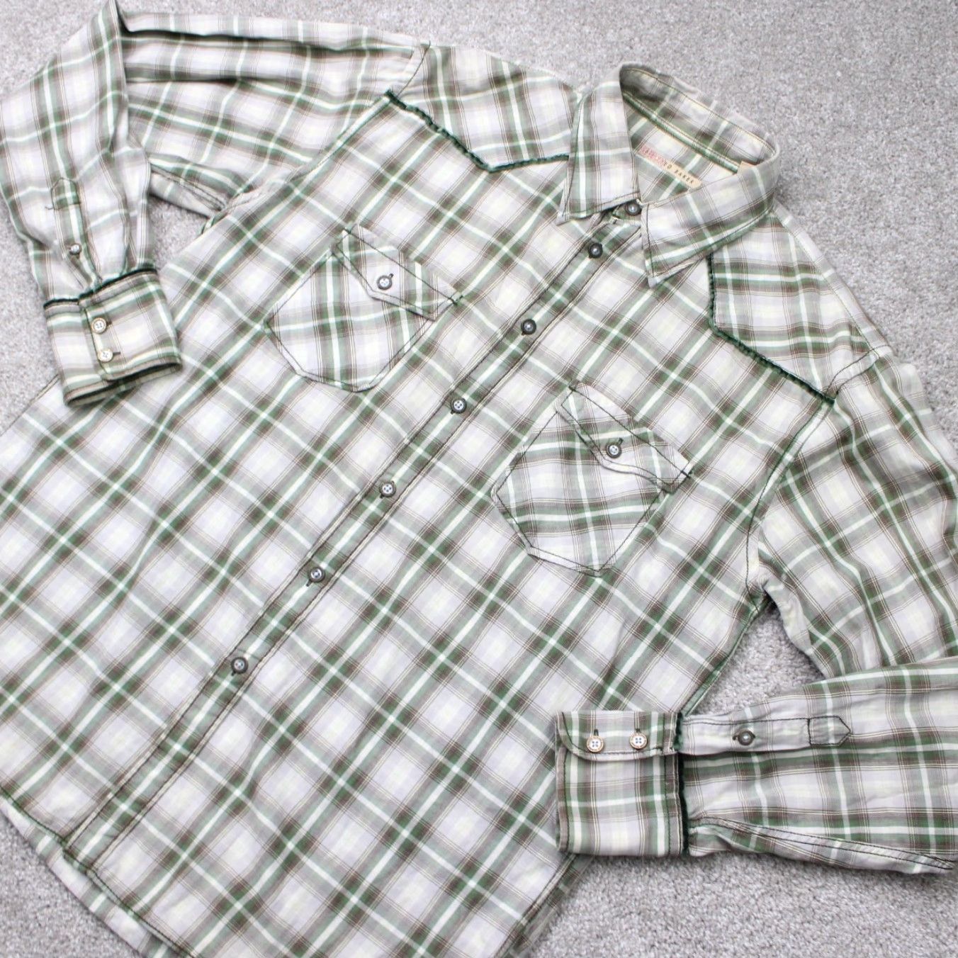 Ted Baker Ted Baker Shirt Men's 6/XL Green Plaid Flannel Snap Button Long Sleeve Cotton Size US XL / EU 56 / 4 - 4 Thumbnail