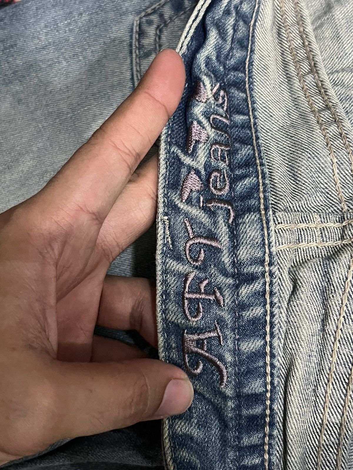 Japanese Brand Vintage Japanese Brand African Taro Trashed Blue Washed Jean Size 29" - 14 Thumbnail