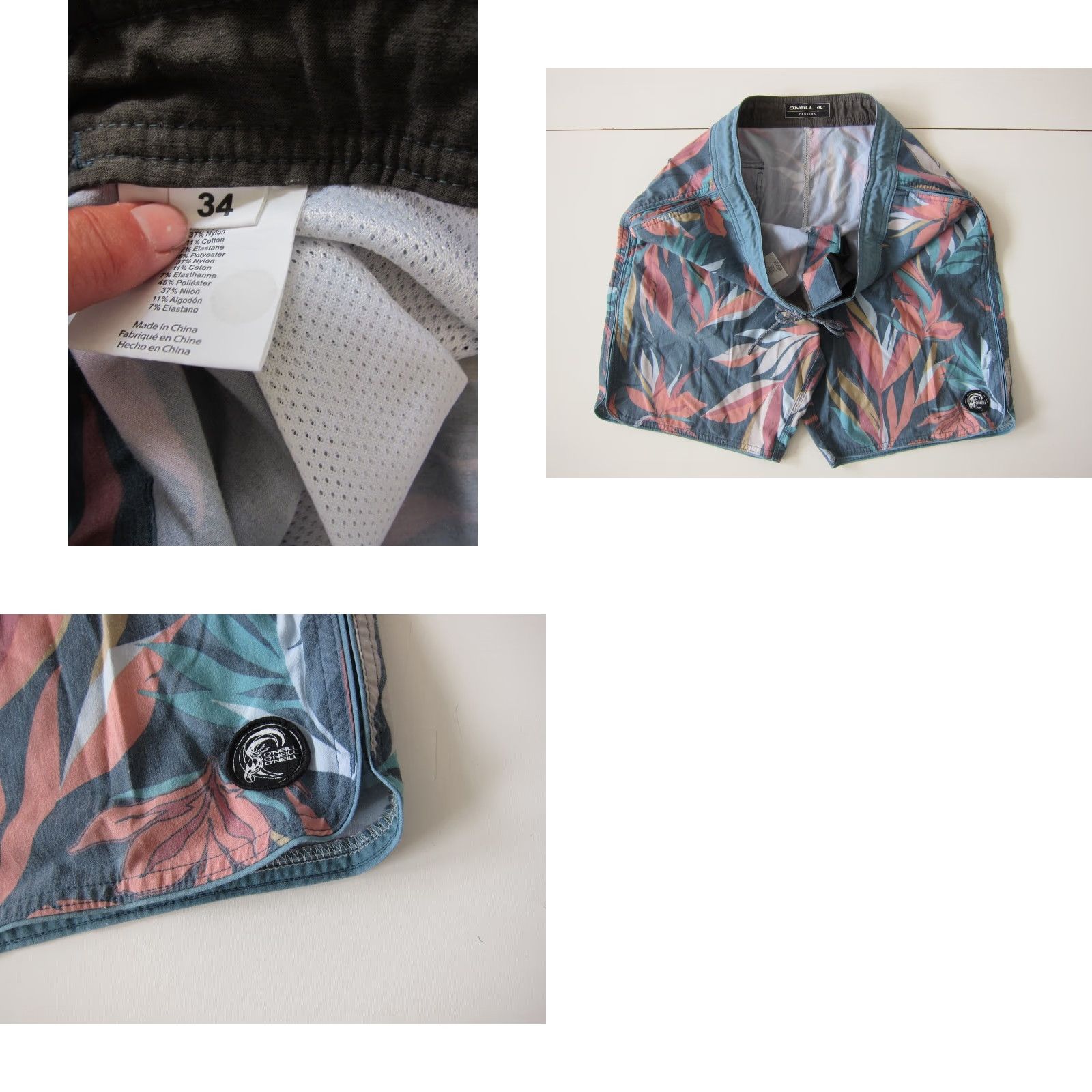 O'Neill O'NEILL Cruzers Blue Pink Floral Swim Surf Beach Cargo Board Shorts Men 34 Size US 34 / EU 50 - 8 Thumbnail