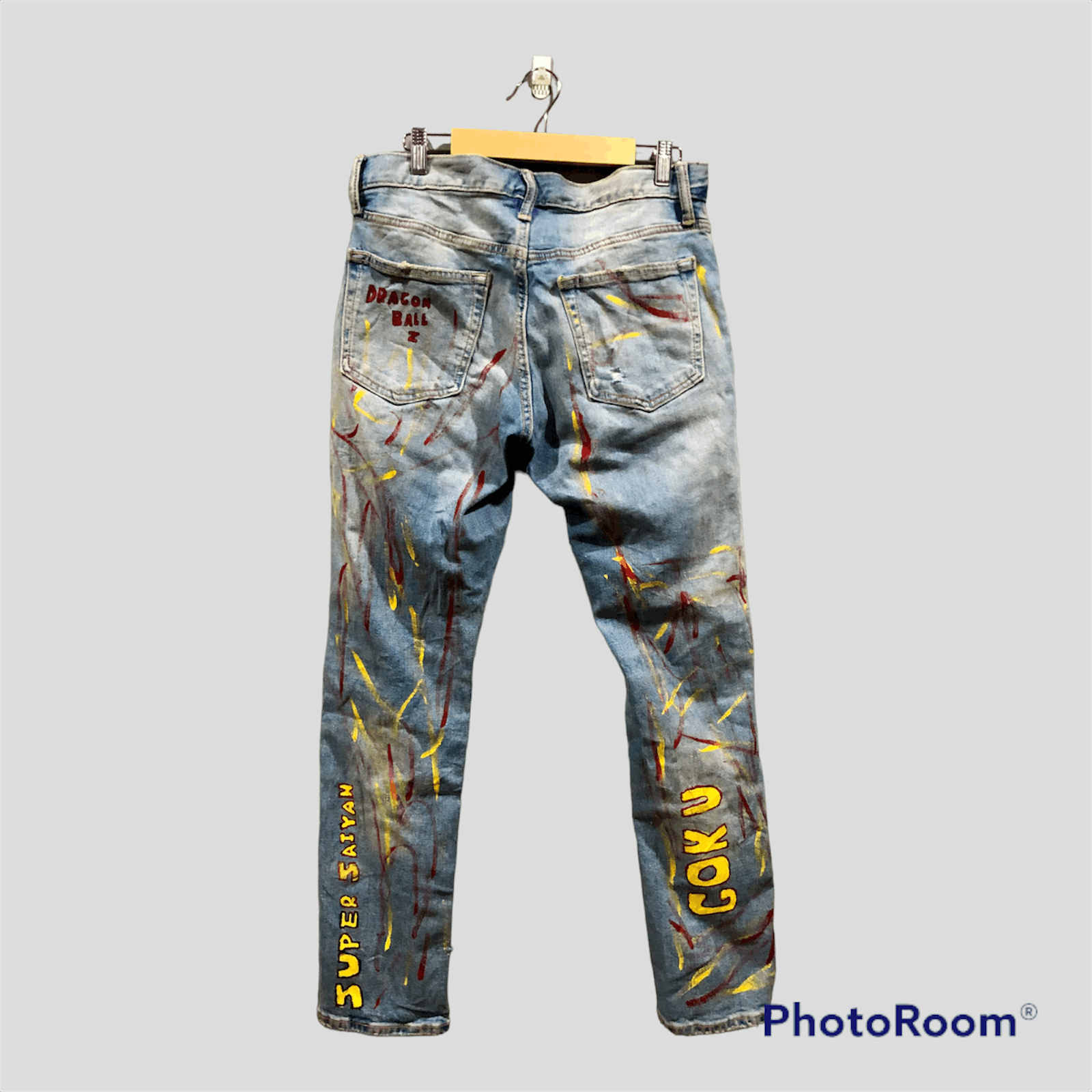 Anime Dragon Ball Z Distressed Jeans Custom Handmade By Pop Up LA Size US 32 / EU 48 - 5 Thumbnail