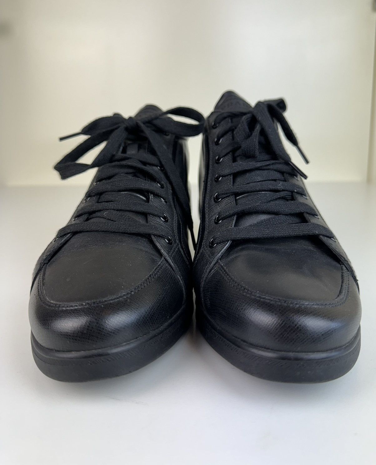 Prada Prada High Top Saffiano Leather Black Sneakers Trainers Boot Size US 10 / IT 40 - 8 Thumbnail