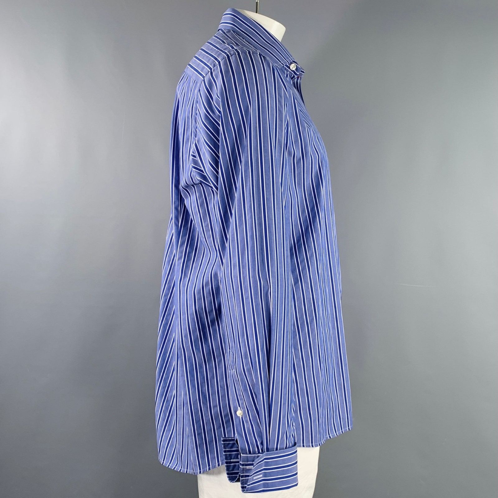 Eton Blue White Stripe Cotton Curved Cutaway Long Sleeve Shirt Size US L / EU 52-54 / 3 - 3 Thumbnail