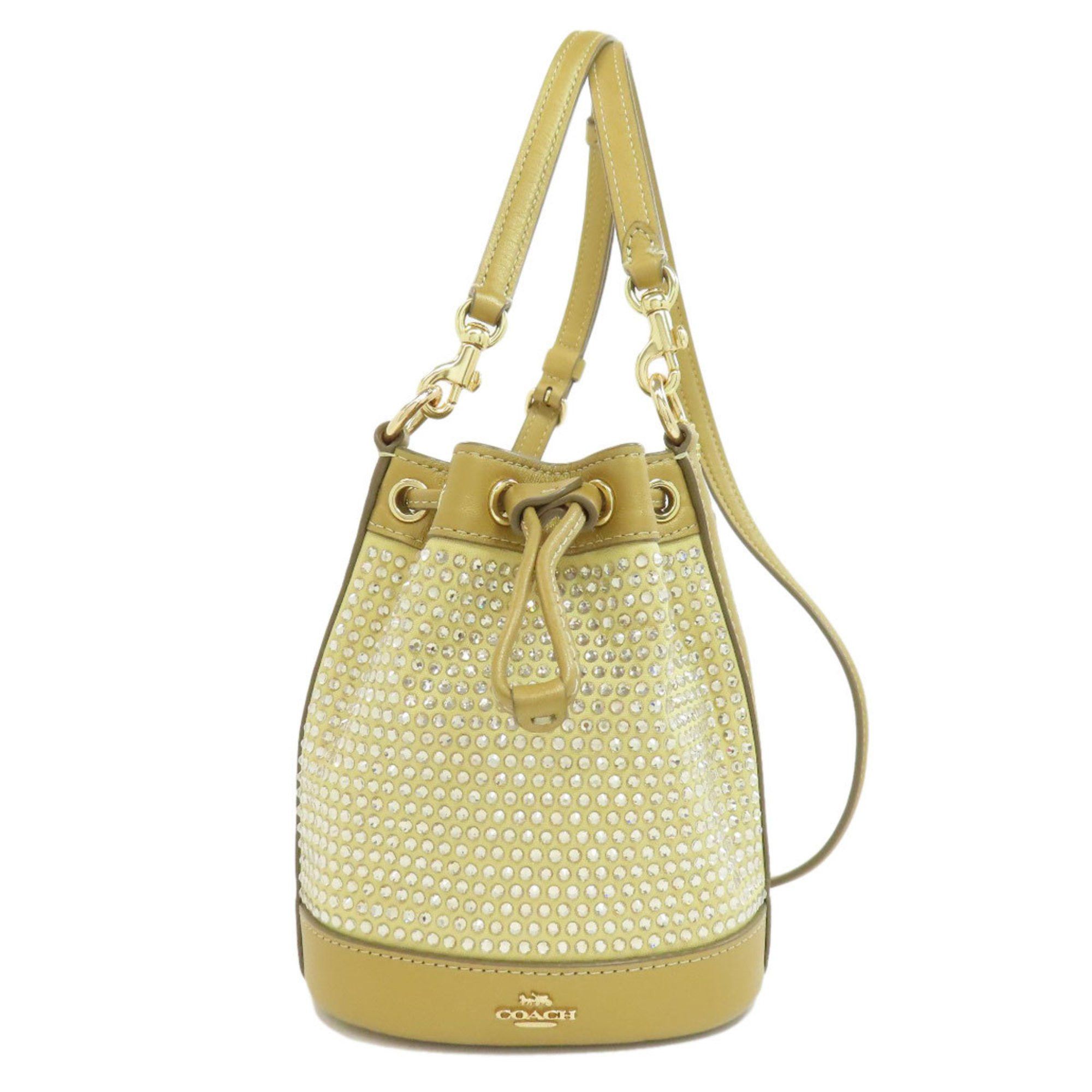 Coach Cw301 Mini Bucket Rhinestone Shoulder Bag Leather Canvas X Women's Coach in Gold