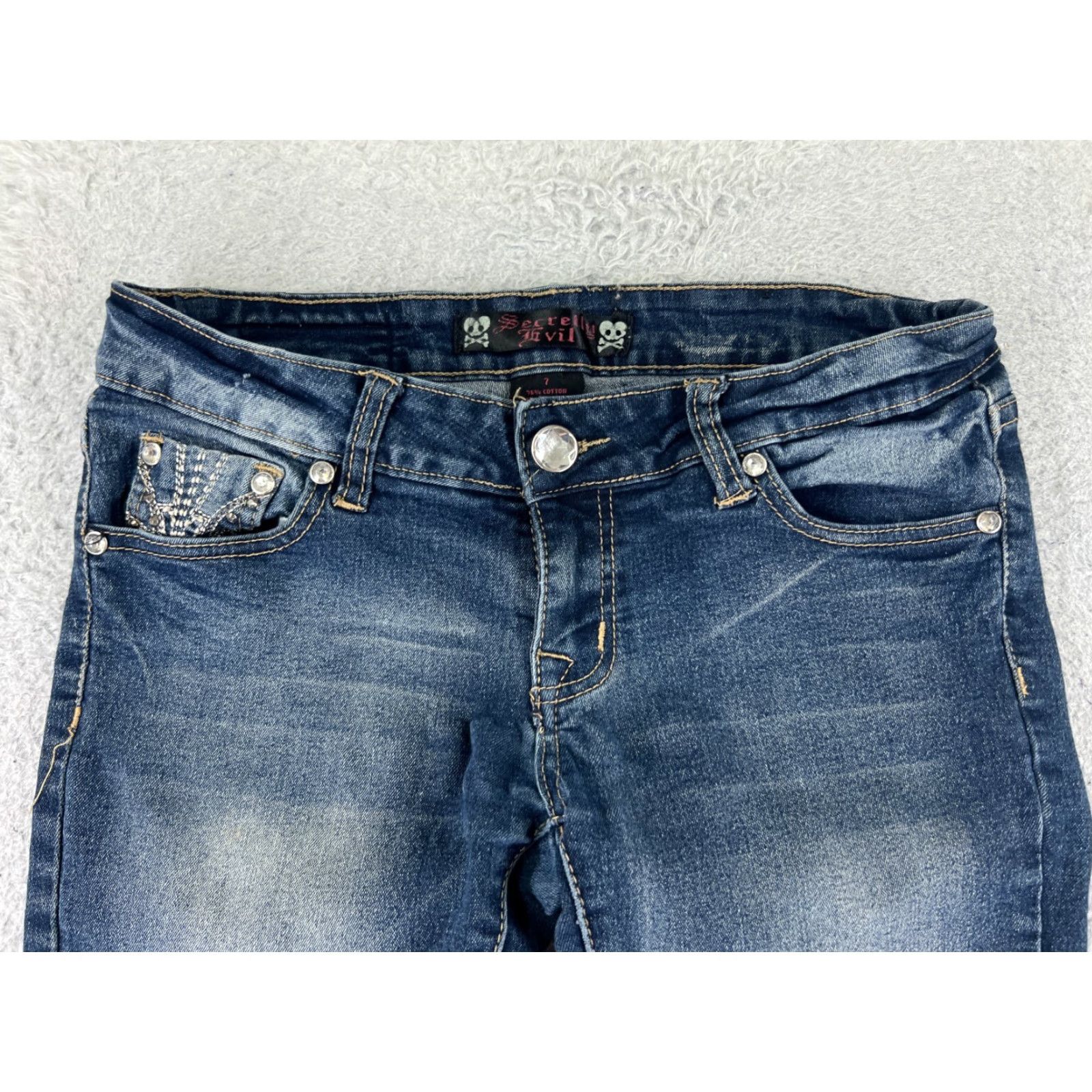 Denime Secretly Evil Jeans Womens Denin Skinny Blue 28x29 7 Low Rise 5-Pocket Cotton Denim Jeans Mens Womens Girls Size 28" / US 6 / IT 42 - 4 Thumbnail