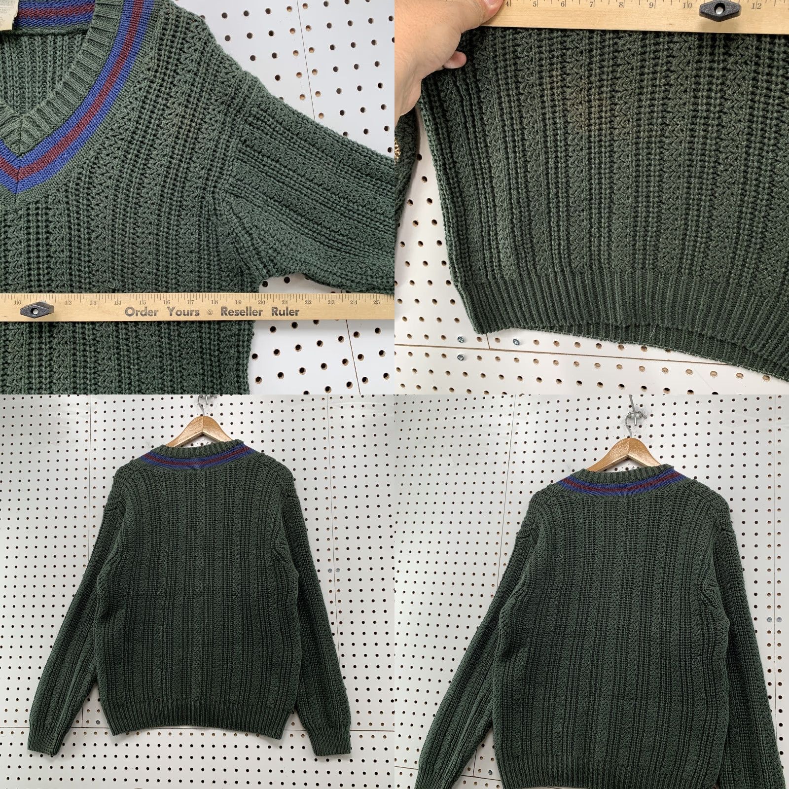 Gap VINTAGE Old Navy Ramie Knit Sweater Mens Large Green Heavyweight V-Neck Pullover Size US L / EU 52-54 / 3 - 8 Thumbnail