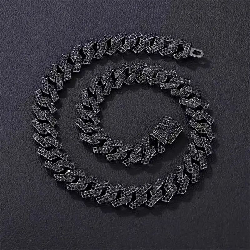 Jewelry 15MM Cuban Link Chain 2Row Black Iced Out Necklace Size ONE SIZE - 1 Thumbnail