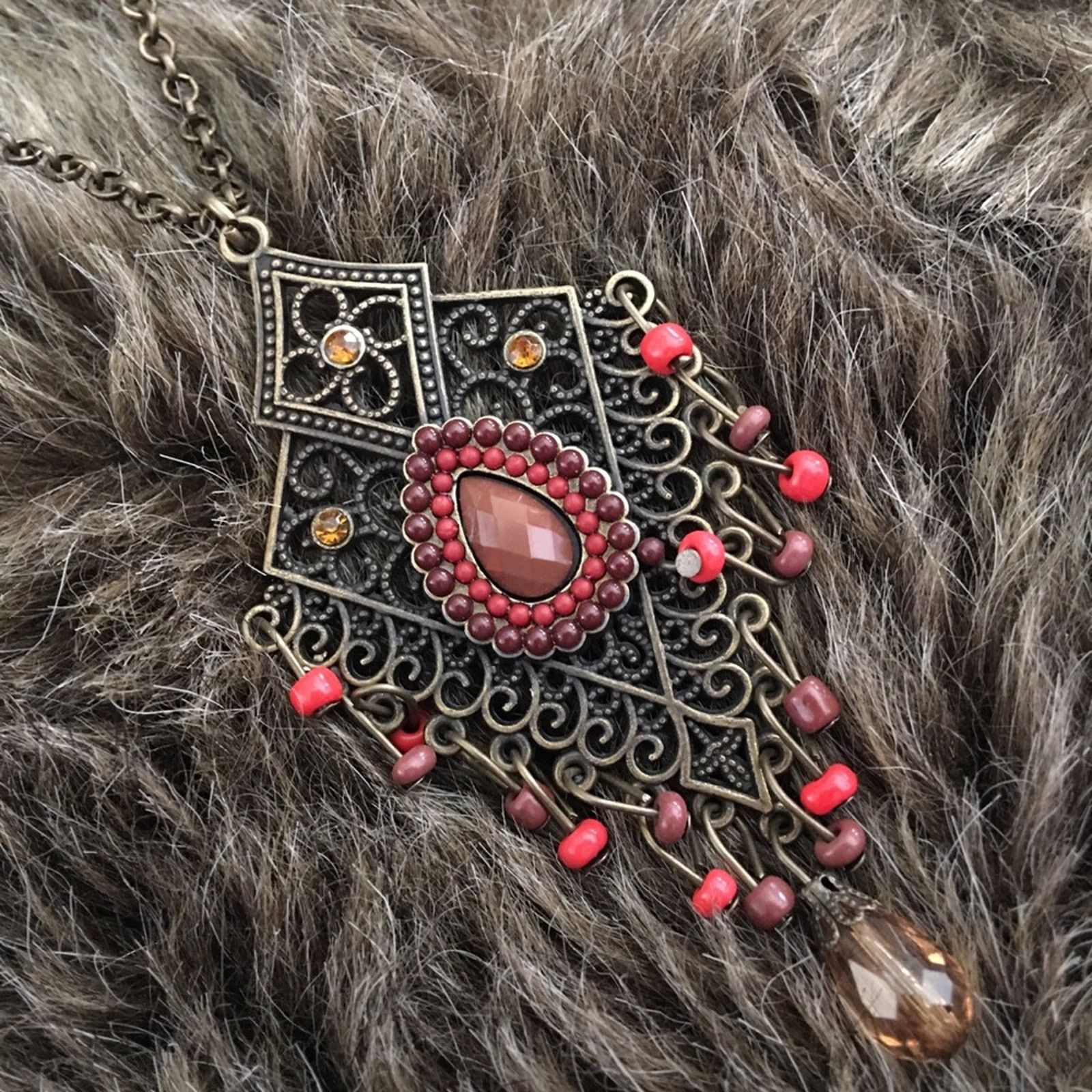Jewelry Aged brass tone dangle bead medallion necklace Size ONE SIZE - 6 Thumbnail