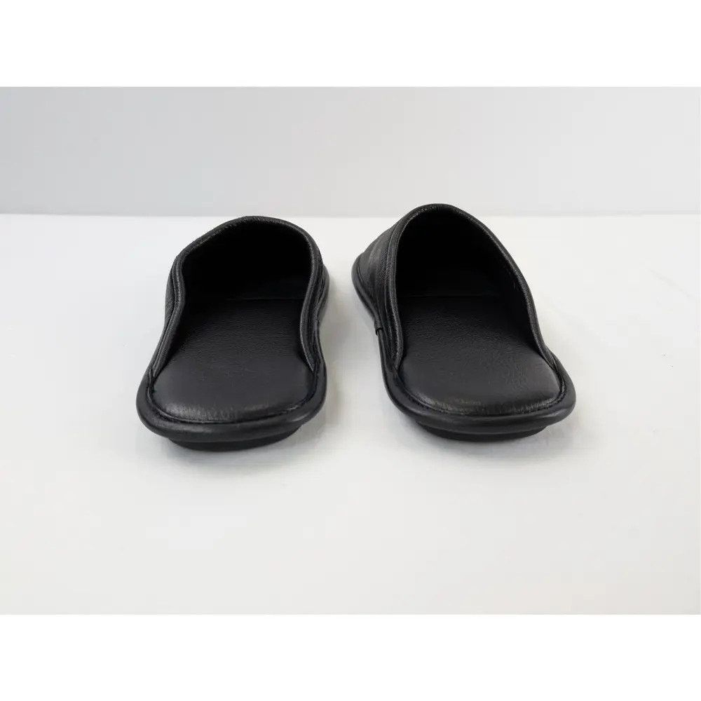 Balenciaga o1rshd1 Logo Grained Leather / Control Home Mule Flat Black Size US 13 / EU 46 - 10 Thumbnail