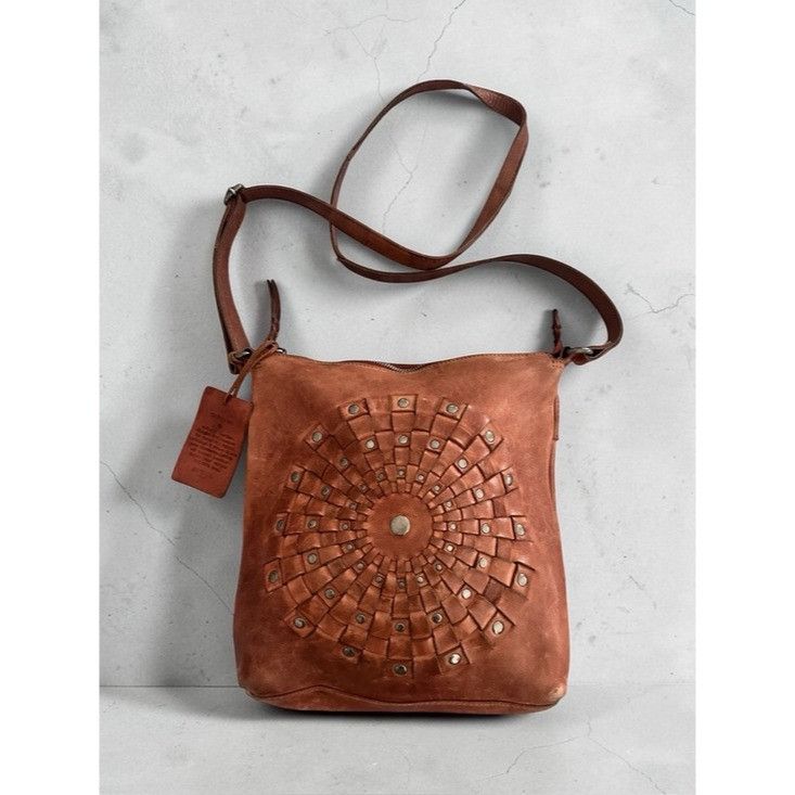 Other Vilenca Holland Tan Leather Crossbody Bag with Circular Weav Size ONE SIZE - 1 Thumbnail
